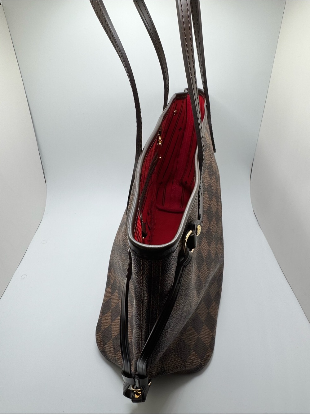 LOUIS VUITTON Neverfull PM Damier Ebene Tote Bag Red Interior - Picture 4 of 16